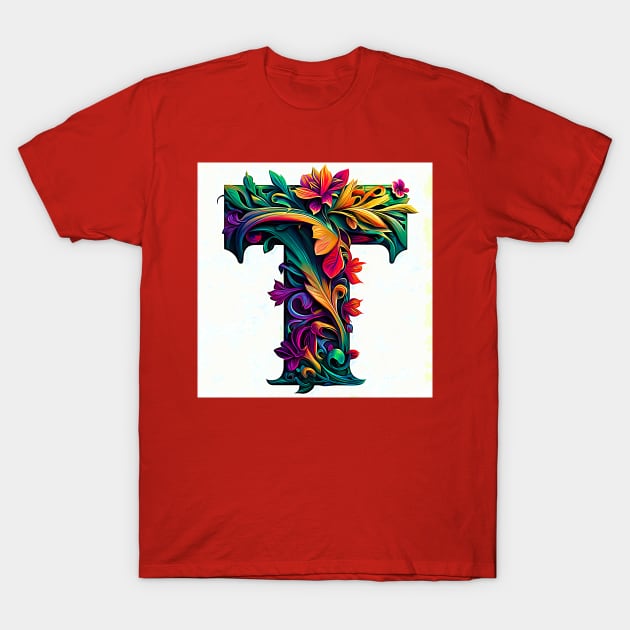 AI Art Floral Franciscan Tau Abstract Expressionism T-Shirt by Artist4God